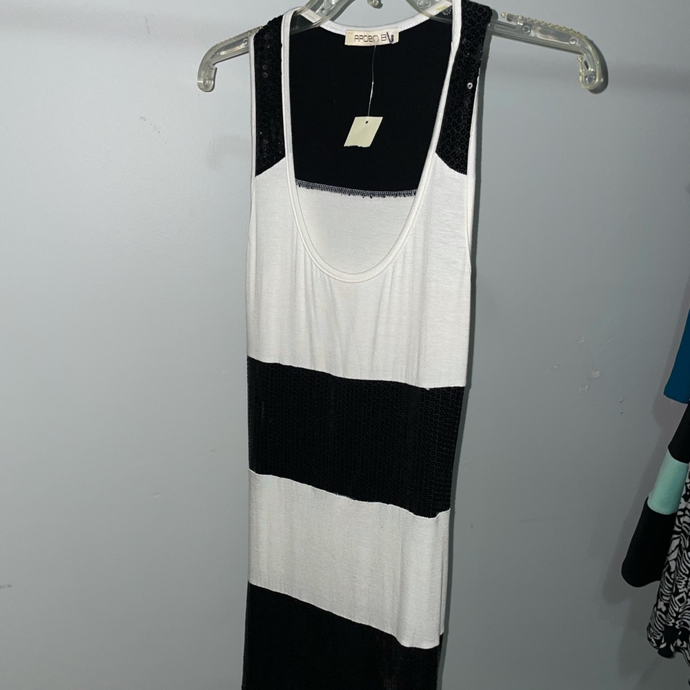 Arden B short black and white sequin tank dress